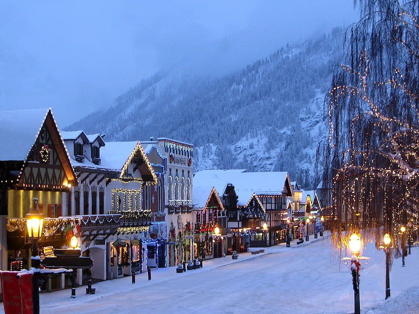 Casas: Winter Bavarien Village Bavarian Snow Christmas Alps Bavaria, Winter Village Escenas fondo de pantalla