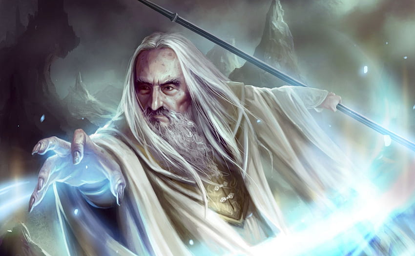 Saruman, blau, weiß, magie, schwert, mann, zauberer, lotr, fantasie, spiel, herr der ringe HD-Hintergrundbild