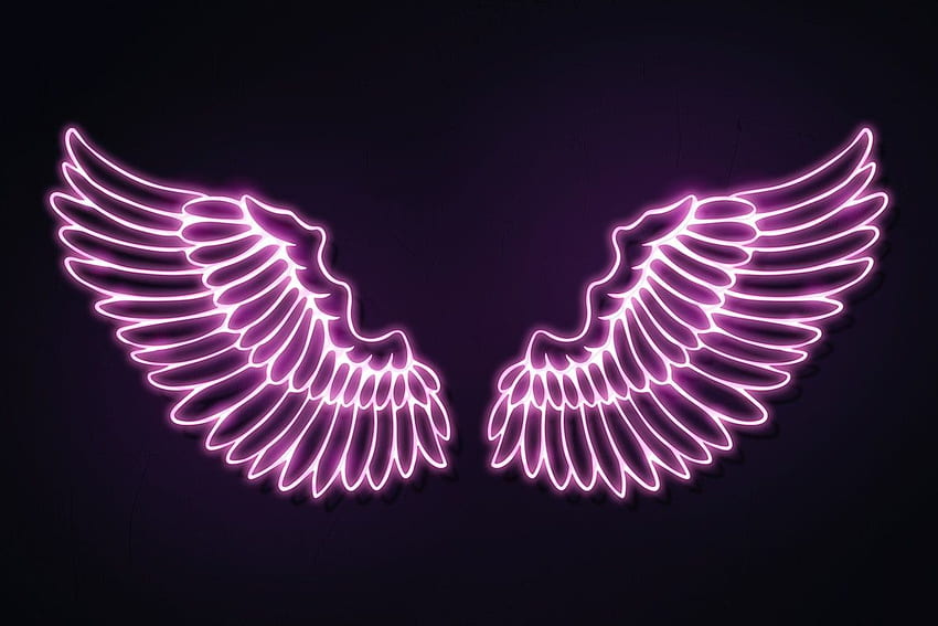 ilustração premium de sobreposição de adesivo de contorno de asas rosa neon. Neon rosa, Letreiro neon rosa, Neon papel de parede HD