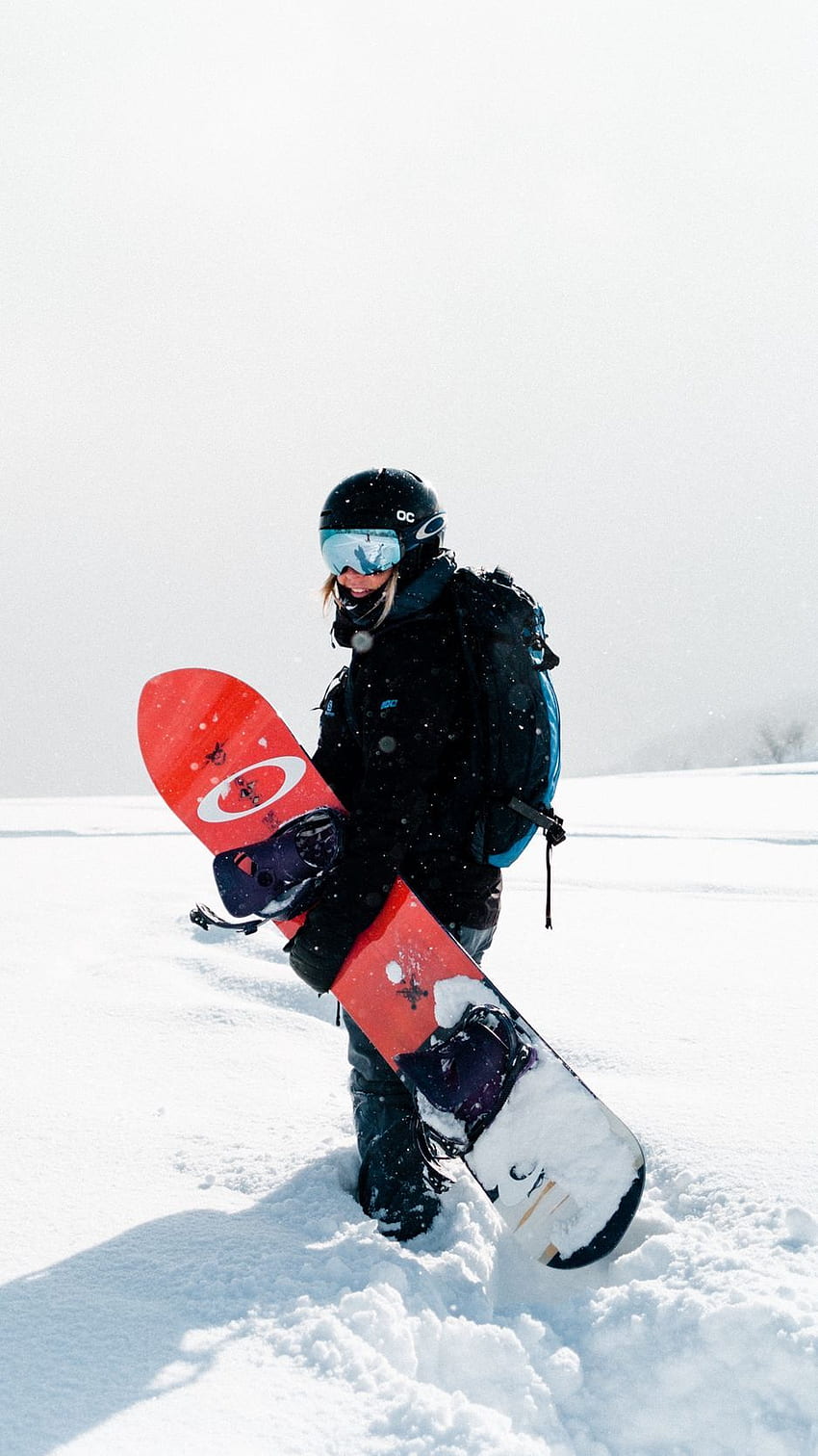 สโนว์บอร์ด, สาว, หิมะ, นักเล่นสโนว์บอร์ด, กระดาน, อุปกรณ์กีฬา, ฤดูหนาว, กีฬาฤดูหนาว Iphone 8 7 6s 6 สำหรับพื้นหลัง Parallax, Girl Snowboarding วอลล์เปเปอร์โทรศัพท์ HD
