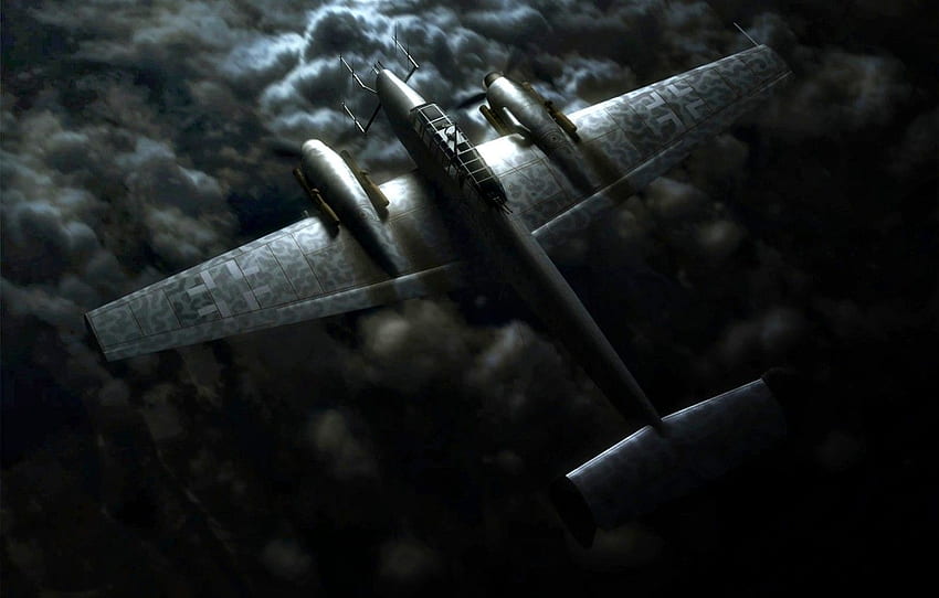 Clouds, Night, Night, Messerschmitt, Fighter Interceptor, Twin Engine, Piston, Luftwaffe, The Third Reich, Bf.110G 4 For , Section авиация HD wallpaper