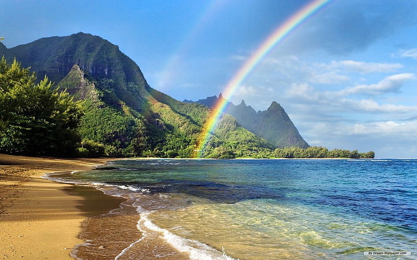 Paisaje del arco iris, arco iris natural fondo de pantalla