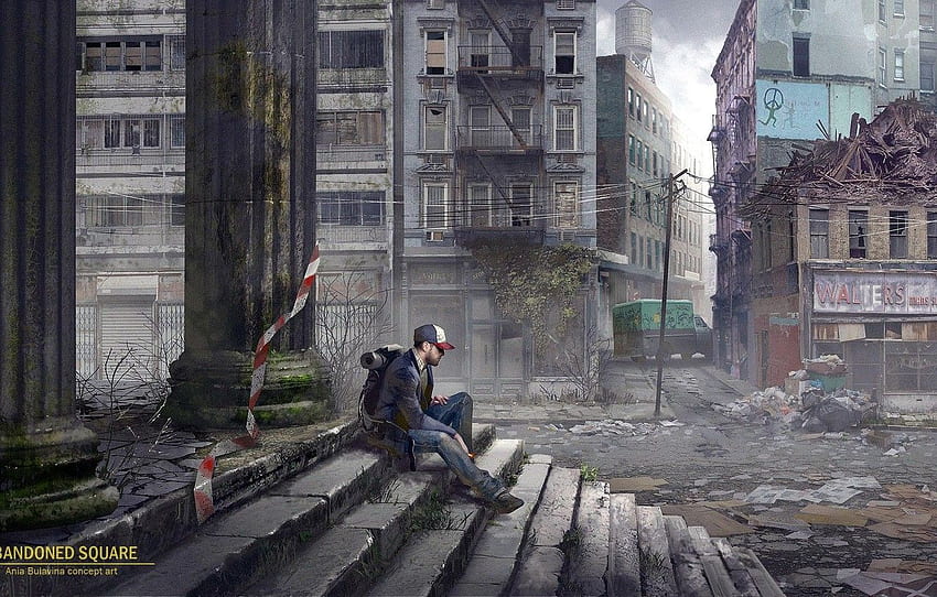 Kota, Kehancuran, Langkah, Guy, Post Apocalypse For , Bagian фантастика Wallpaper HD