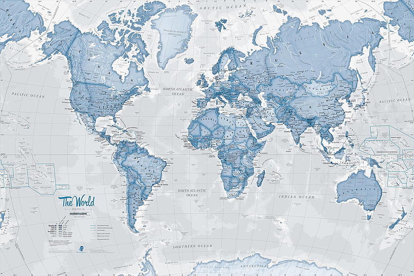 Carte murale de l'Atlas mondial bleu. Hovia Royaume-Uni. Carte du monde, carte, papier peint de carte, ordinateur portable de carte du monde Fond d'écran HD