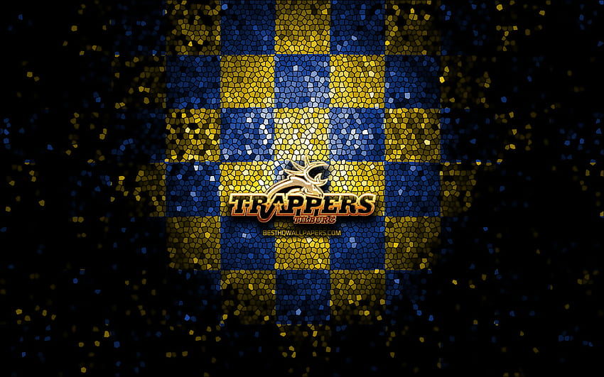 Tilburg Trappers, glitter logo, BeNe League, yellow blue checkered background, hockey, dutch hockey team, Tilburg Trappers logo, mosaic art HD wallpaper