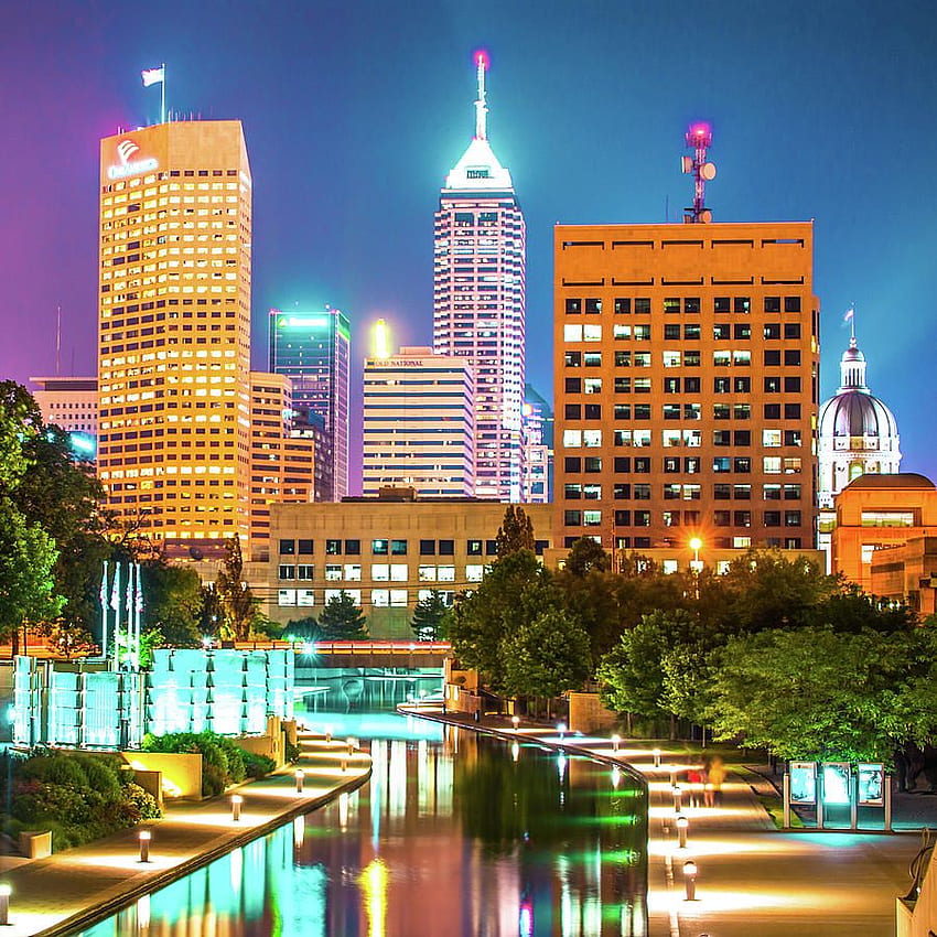 Indianapolis Skyline Night Glow - grafik Edisi Persegi wallpaper ponsel HD
