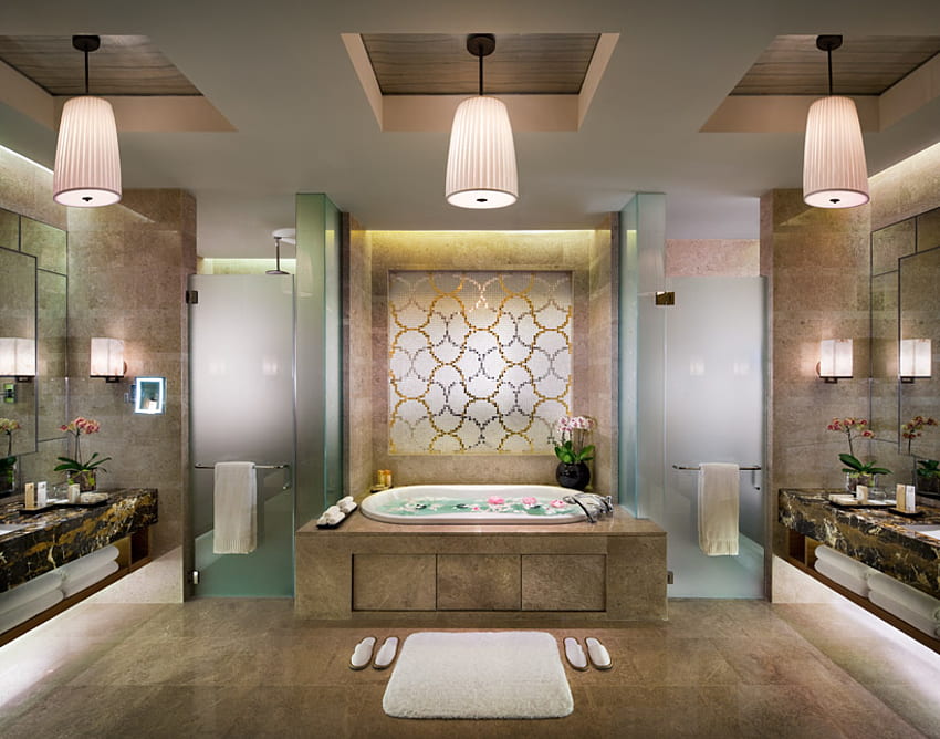 Salle de bain moderne, salle de bain, architecture, luxe, singapour, hôtel, spa, baignoire, moderne Fond d'écran HD