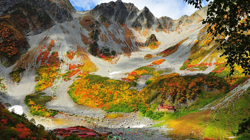 desa di lereng gunung yang menakjubkan di musim semi, warna, tenda, vollage, tumbuh-tumbuhan, gunung Wallpaper HD