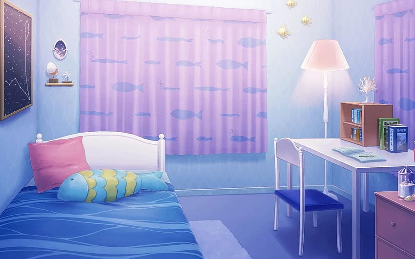 Anime Room, Bed, Desk, Curtains, Cute, Anime Bedroom HD wallpaper
