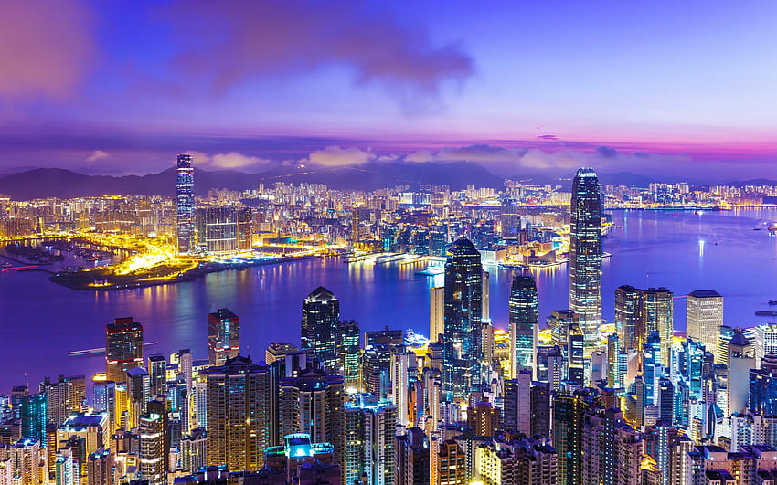 Hongkong nocny widok, nocna panorama Hongkongu Tapeta HD