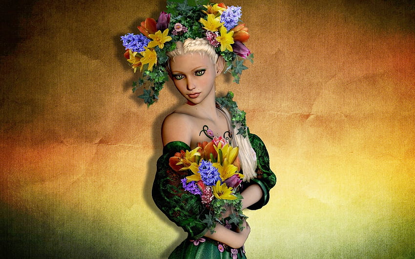 Fantasy Elf~Spring, spring, elf, Fantasy, elves, magical, flowers, Seasons, dreamy, lovely HD wallpaper