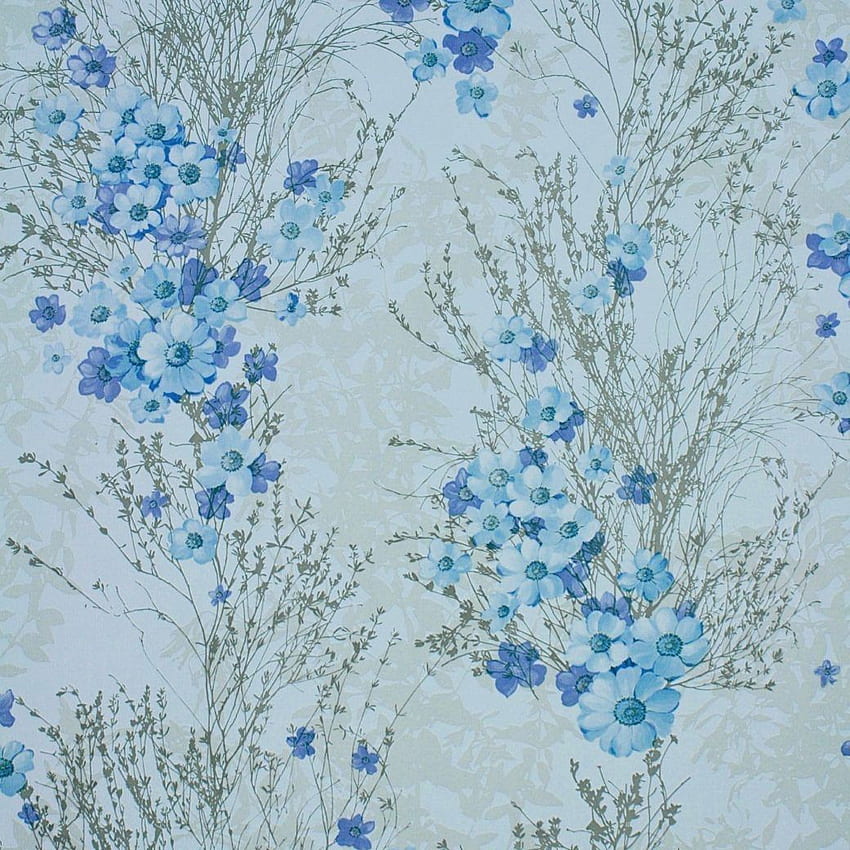 Vintage - Sklep internetowy. 1970 kwiatowy rocznik, niebieski kwiatowy rocznik Tapeta na telefon HD