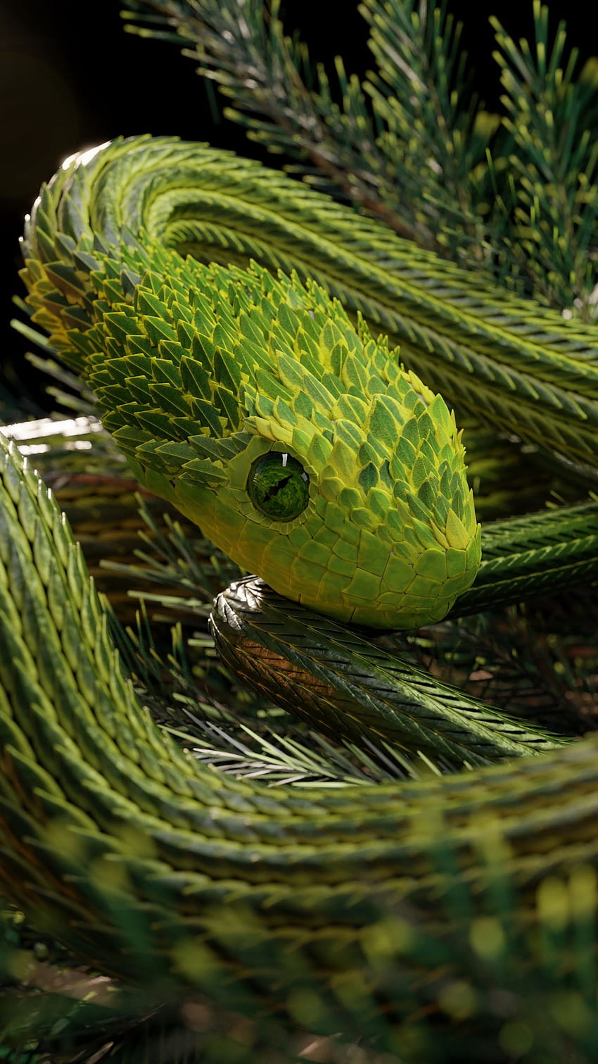 Snake, Green, Reptile, Scales, 3D - 3D Snake -, Viper Snake iPhone HD phone wallpaper