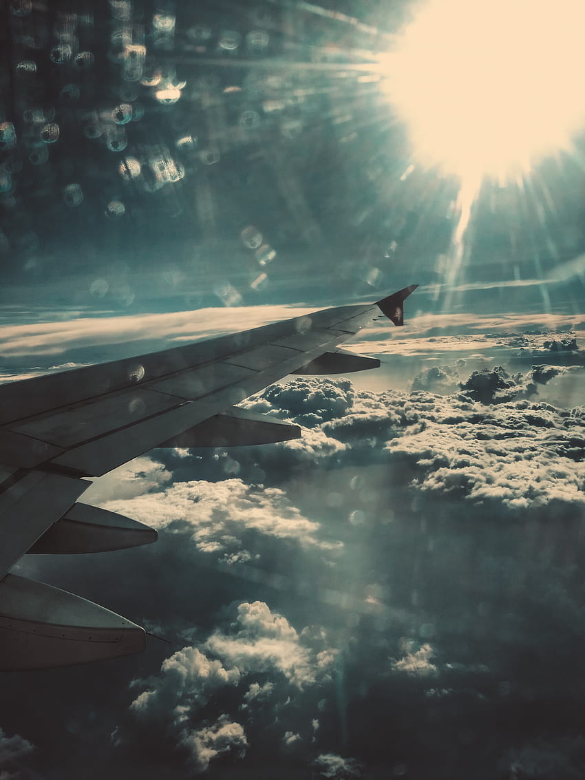 自然, 雲, まぶしさ, 飛行機の翼, 飛行機の翼 HD電話の壁紙