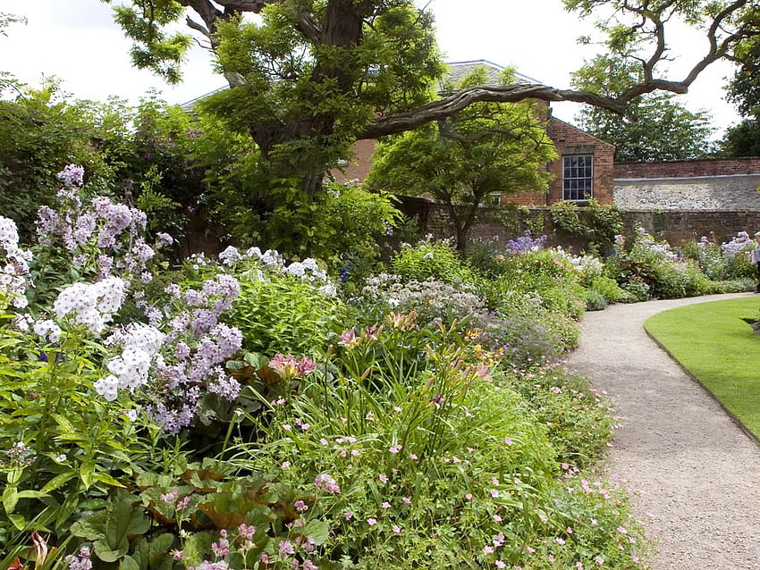 Opactwo Calke, ogród, opactwo, kwiaty, liście Tapeta HD