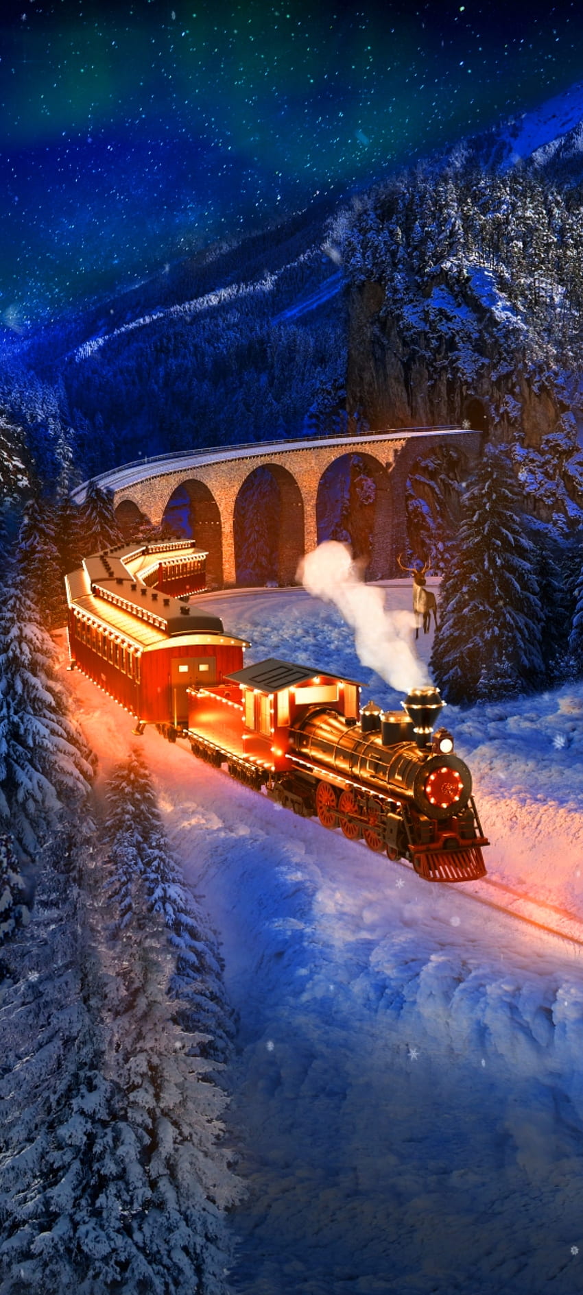 Zimowy pociąg bożonarodzeniowy, piękny, niebieski, zing, festiwal, ciemny Tapeta na telefon HD