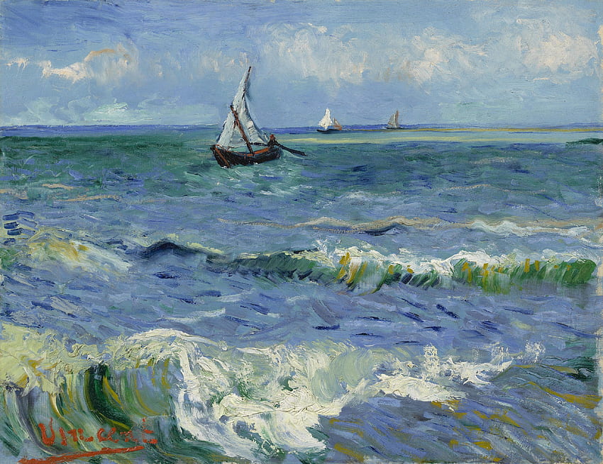 Paisaje marino cerca de Les Saintes Maries De La Mer Van Gogh Museum, Vincent Van Gogh Wave fondo de pantalla