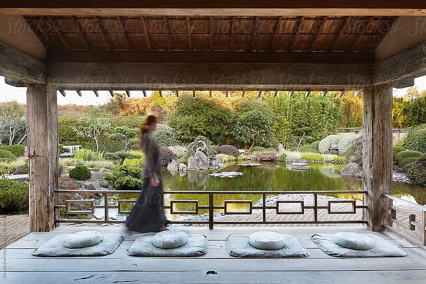 Woman walking in Japanese meditation garden by Trinette Reed - Garden, Japanese HD wallpaper
