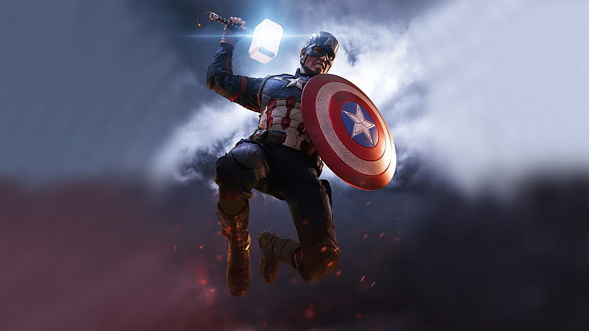 Escudo del Capitán América con martillo iPad Air, y logotipo del escudo del Capitán América fondo de pantalla