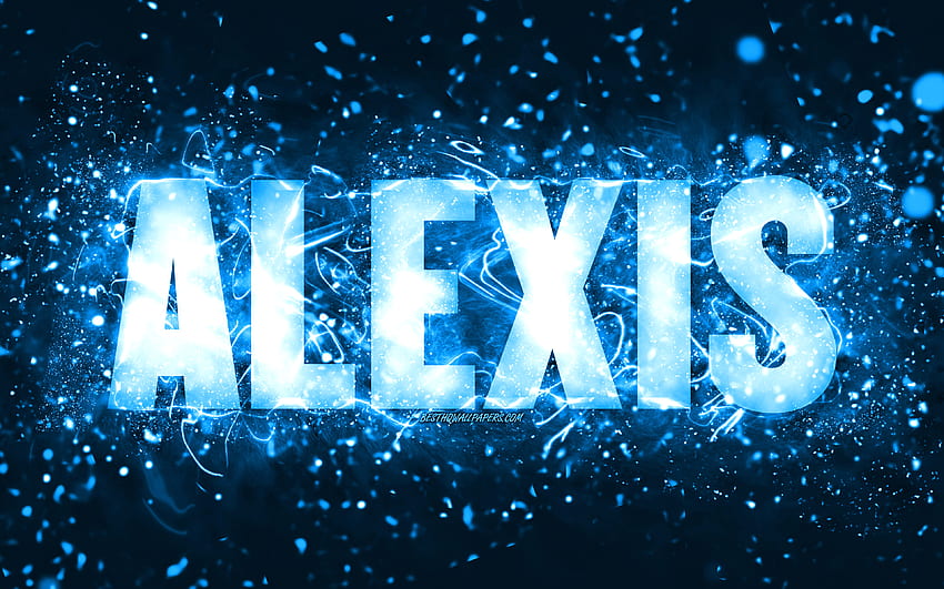 Happy Birtay Alexis, luci al neon blu, nome Alexis, creativo, Alexis Happy Birtay, Alexis Birtay, famosi nomi maschili americani, con nome Alexis, Alexis Sfondo HD