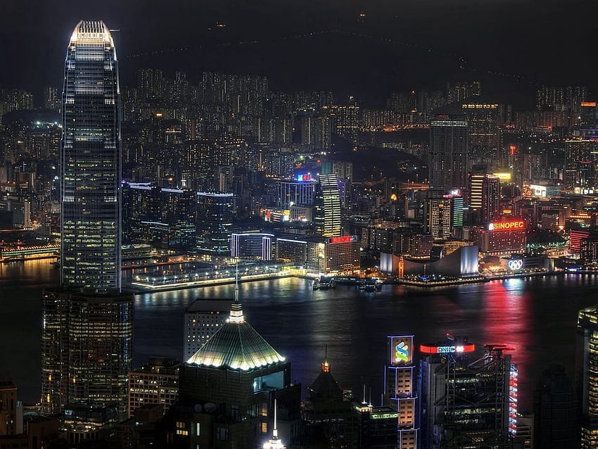hongkong, miasto, drapacze chmur, neon, chiny, nocny standard 4:3 tło Tapeta HD