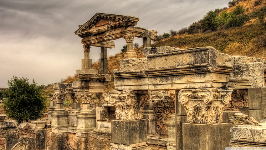 A Temple in the Ruins of Ephesus, Turkey Ultra Background for U TV : & UltraWide & Laptop : Multi Display, Dual Monitor : Tablet : Smartphone, Greek Ruins HD wallpaper