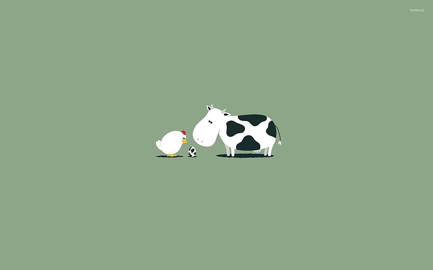 Geflecktes Ei - Lustig, Kuh und Huhn HD-Hintergrundbild