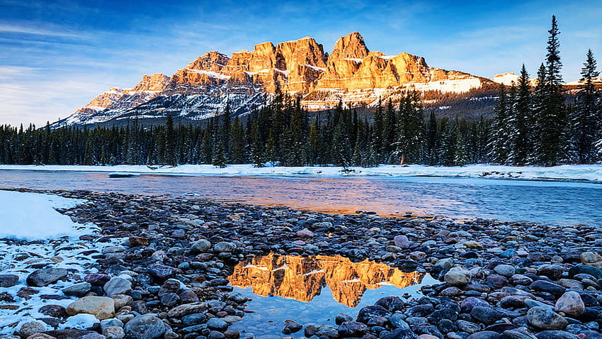 Castle Peaks, Alberta, snow, landscape, canada, ice, mountain, lake ...