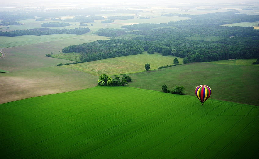Един ден навън, въздух, селско стопанство, зелено, полета, природа, трева, реколта, въздушен балон, графика HD тапет