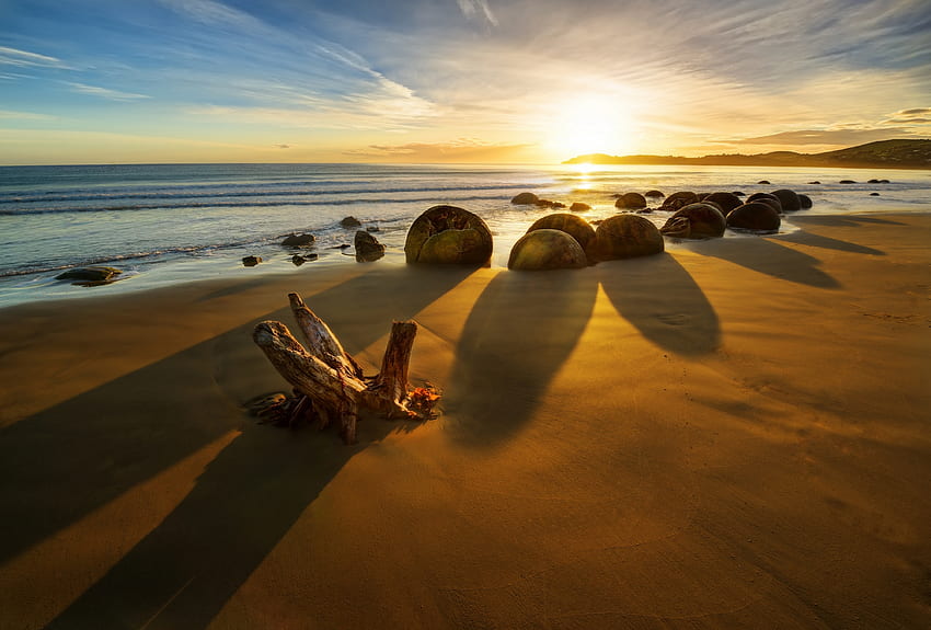 ธรรมชาติ หิน นิวซีแลนด์ ชายฝั่ง มหาสมุทร พระอาทิตย์ขึ้น เพิ่มขึ้น วอลล์เปเปอร์ HD