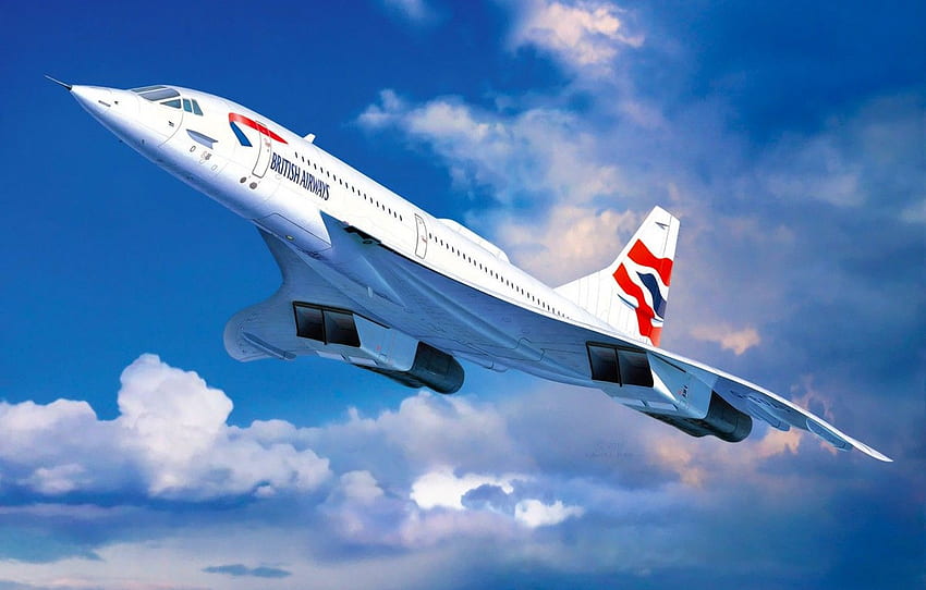 arte, avión, pintura, aviación, jet, Concorde British Airways para , sección авиация fondo de pantalla