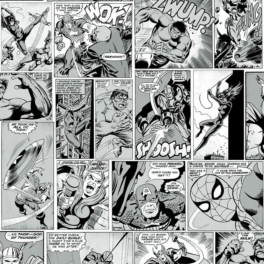 Marvel Comic Strip preto e branco Muriva 159502 Papel de parede de celular HD