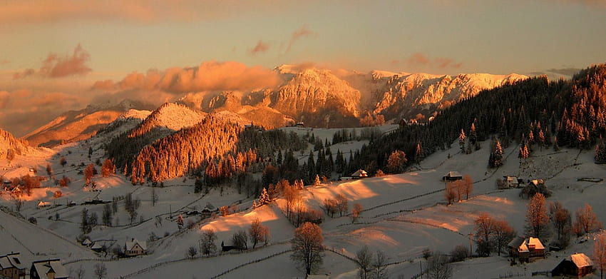Tramonto delle montagne Romania-Bucegi, tramonto delle montagne di Bucegi, romania Sfondo HD