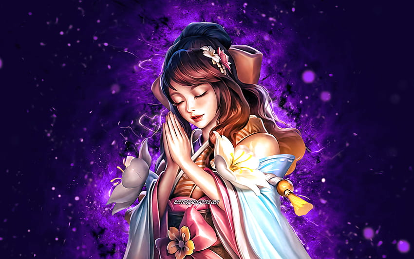 Guinevere Sakura Wishes, néons violets, Mobile Legends, créatif, Legend Skin, Guinevere Sakura Wishes Guide, Guinevere Sakura Wishes Mobile Legends Fond d'écran HD