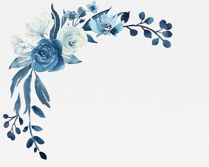 Ramos de flores azul marino y blanco, acuarela de flores azules - Etsy. flor azul, flores azules, de flores, borde de flores azules fondo de pantalla