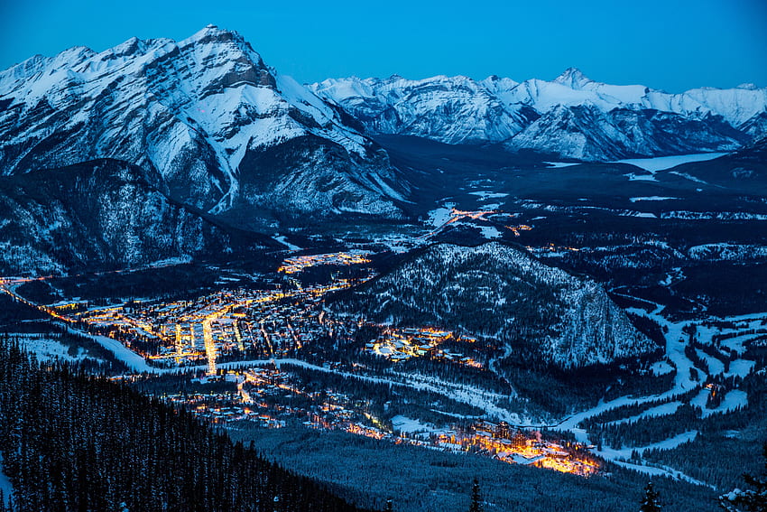 Miasta, góry, noc, Kanada, Banff Tapeta HD