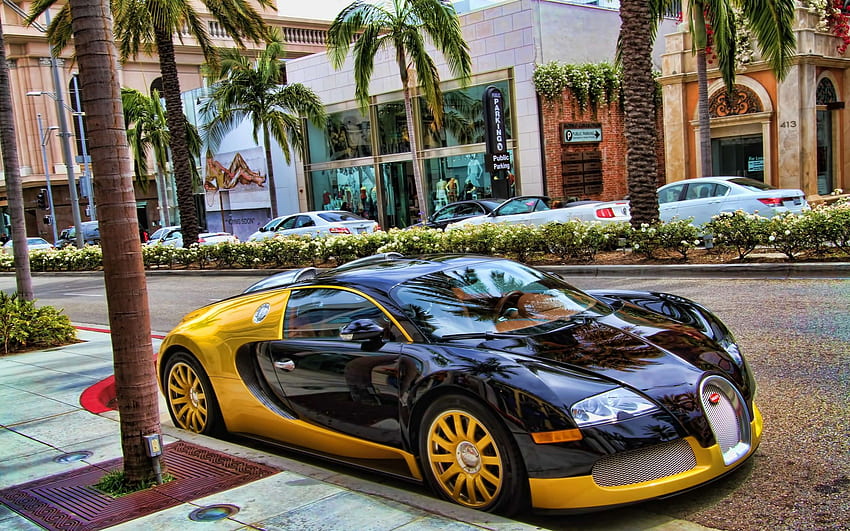 Готини златни коли, златно Bugatti HD тапет