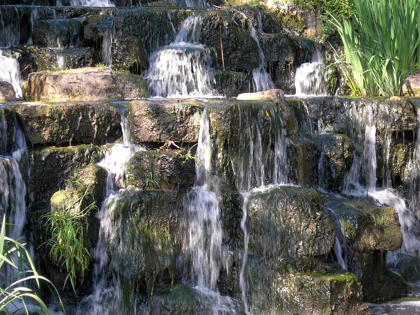 Nature, Water, Grass, Stones, Flow, Plate, Stream, Shadows, Slabs, Queen Marys Garden HD wallpaper