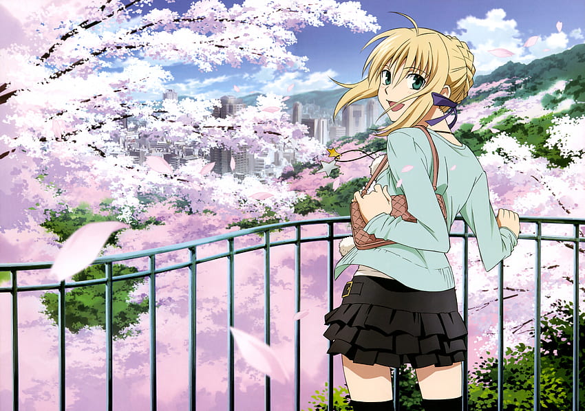Fate stay night saber, saber, fate stay night, anime, spring HD wallpaper