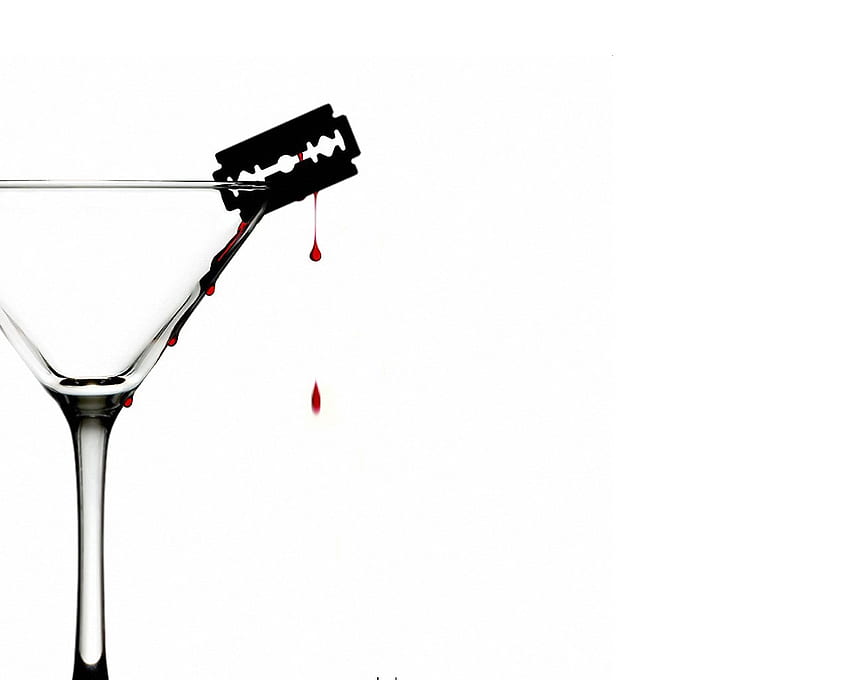 Drink with a Blade, glass, blood, razor HD wallpaper
