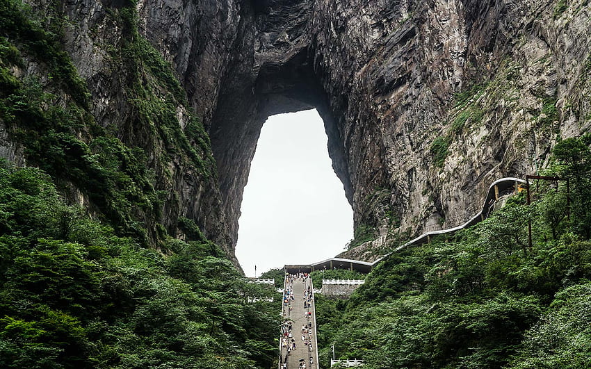 차이나 헤븐 게이트의 계단 Tianmen Shan, Tianmen Mountain HD 월페이퍼