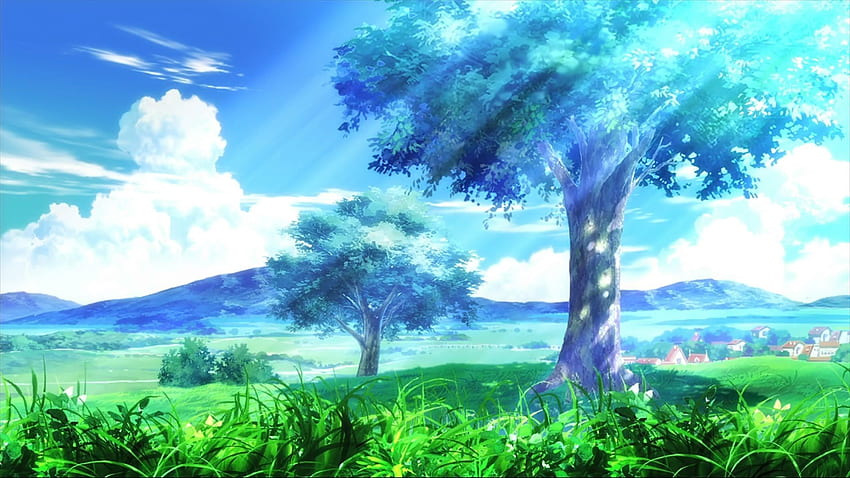 Linda paisagem verde de anime, paisagem verde de anime papel de parede HD