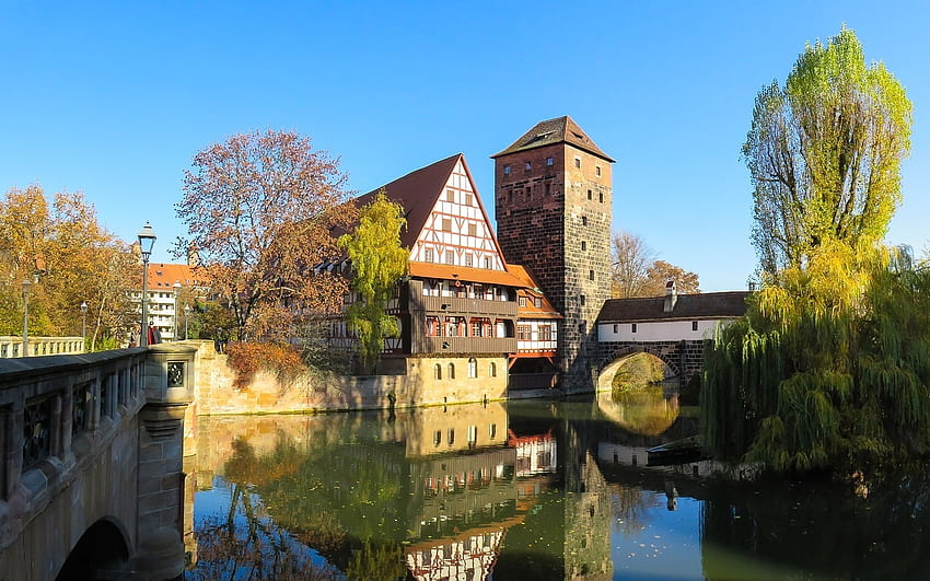 Nürnberg, Deutschland, Nürnberg, Architektur, Deutschland, Häuser, Wasser HD-Hintergrundbild