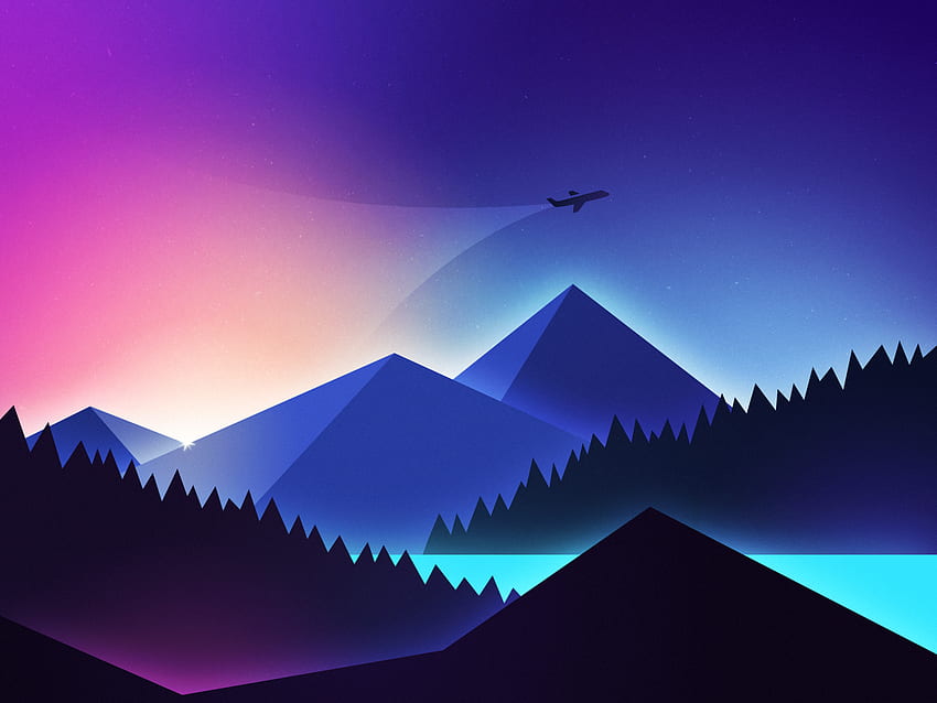 Mountains , Illustration, Flight, Night, Sunset, Gradient background, Nature, 2048 X 1536 Triangle HD wallpaper