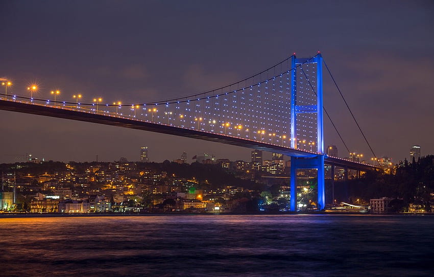 都市、空、自然、イスタンブール、トルコ、美しい景色、マルマラ海、夜のボスポラス橋、セクション город - 高画質の壁紙