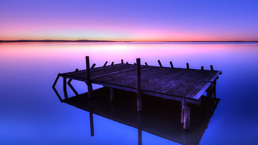 lake, wooden dock, blue, sunset, , , background, 60620e HD wallpaper