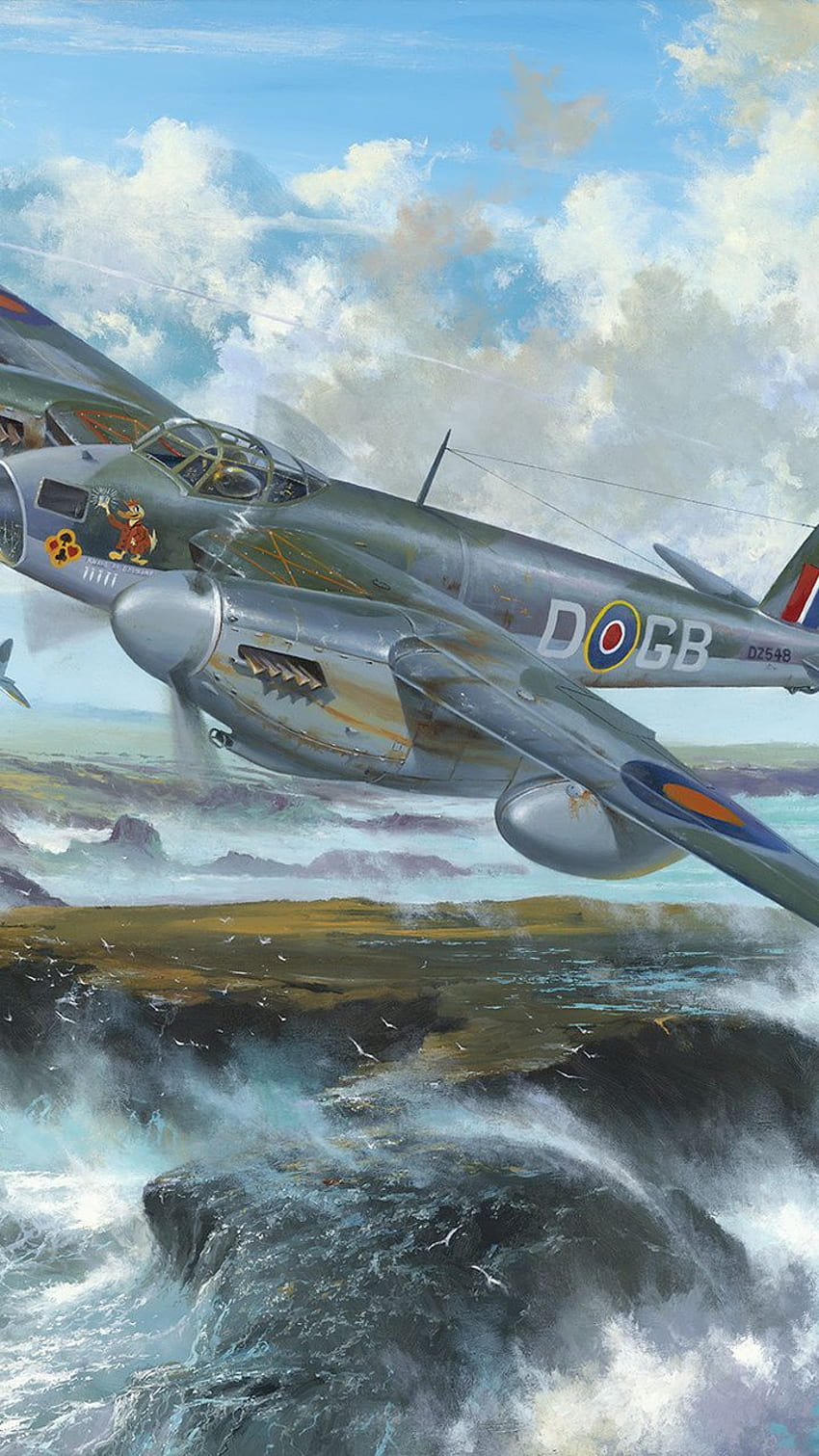 II wojna światowa, brytyjski myśliwiec, brytyjski samolot, rysunek, sztuka, wojna, , komar de havilland 92106 Tapeta na telefon HD