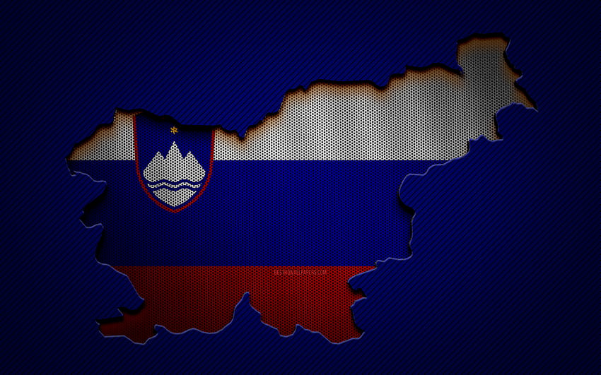 Slovenia map, , European countries, Slovenian flag, blue carbon background, Slovenia map silhouette, Slovenia flag, Europe, Slovenian map, Slovenia, flag of Slovenia HD wallpaper