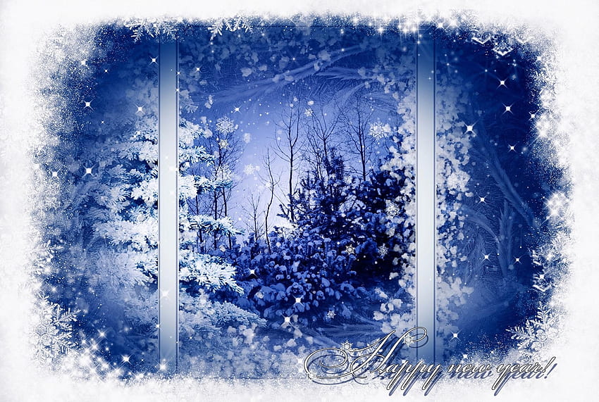 Landscape, Holidays, Trees, Snow, Window, Inscription HD wallpaper