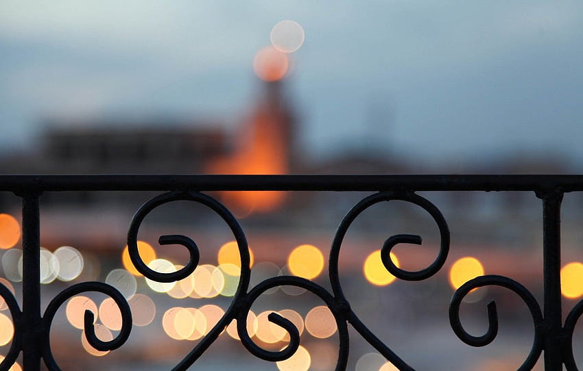 the city, lights, the evening, fence, balcony, Marrakesh HD wallpaper